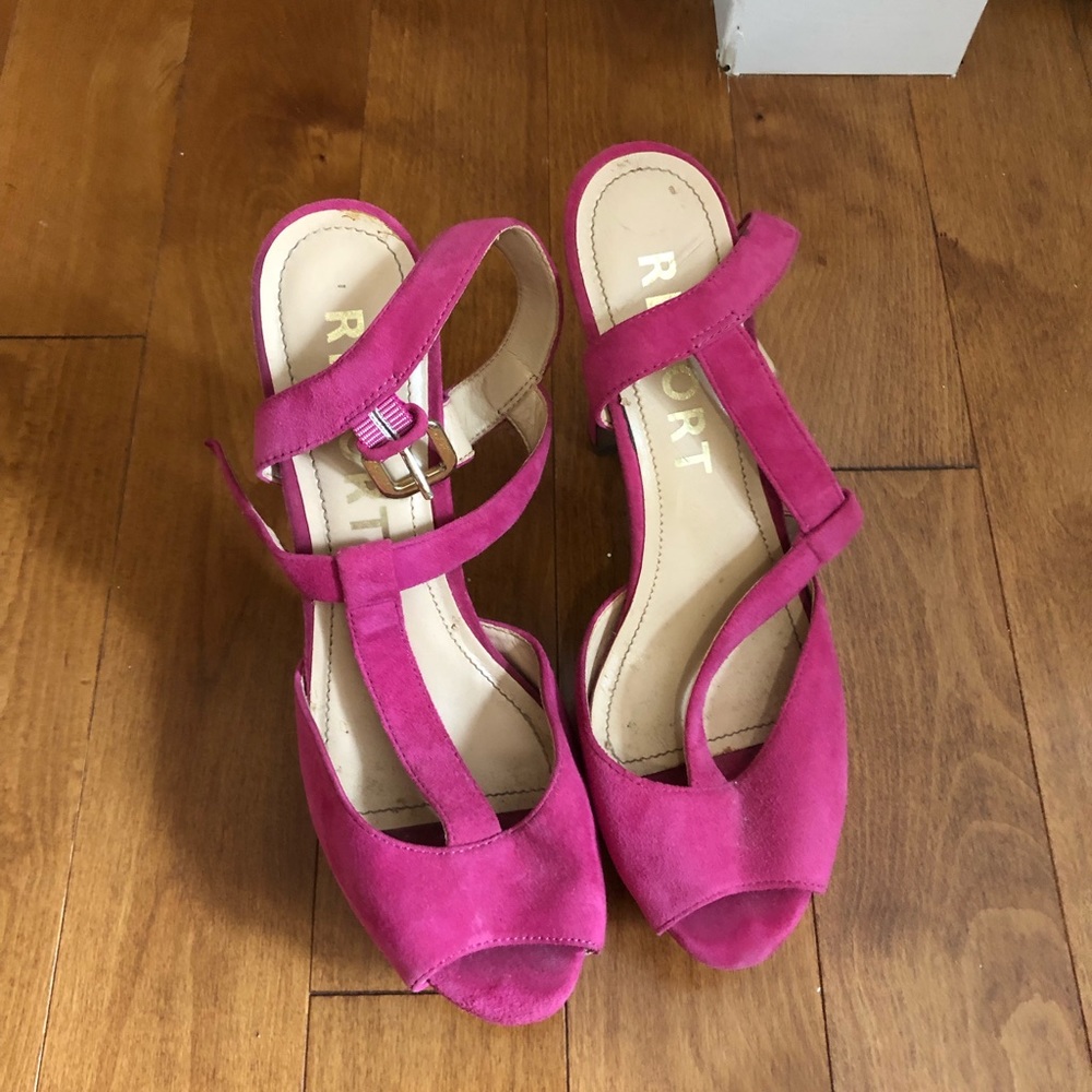 PINK VELVET HEELS 4 inch heel size 8 1/2